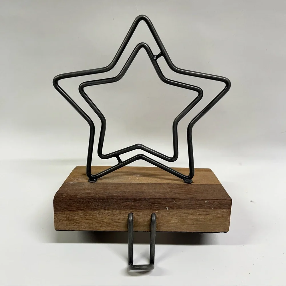 Crate&Barrel (Set of 4) rustic star Christmas stocking hook holder hanger